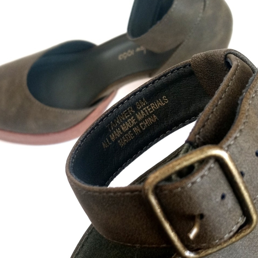 House of Harlow 1960 Olive Green Square Toe Ankle Strap Platform Heels 8M - Picture 10 of 16
